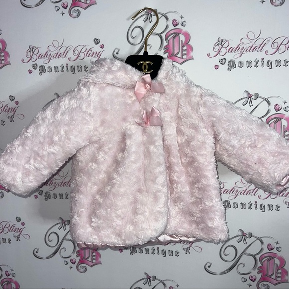 young hearts Other - Young hearts size 6-9m Young hearts jacket coat fluffy pink bow tie 🎀
